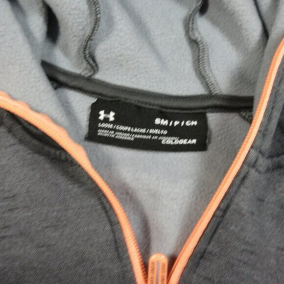 Under Armour women gray orange Fleece® LOOSE turtleneck ColdGear hoodie jacket S - Picture 3 of 5